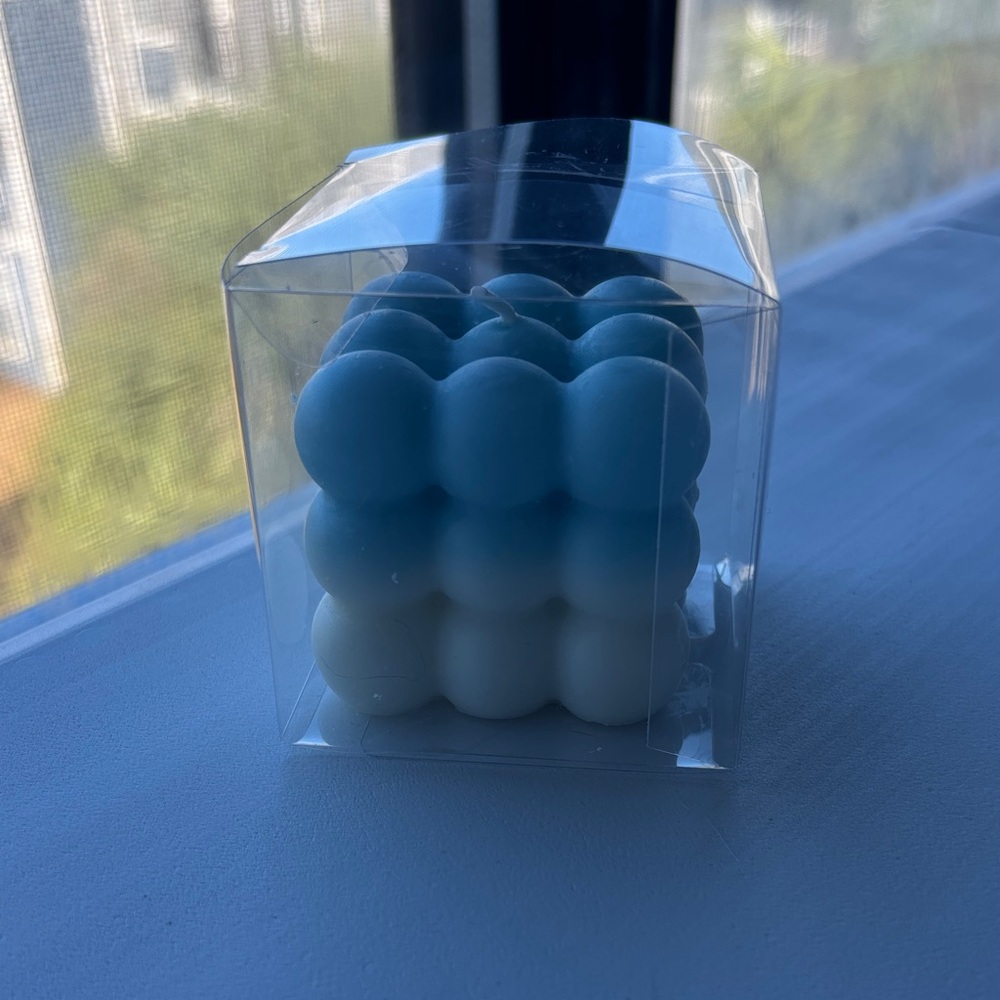 Blue and White Bubble Candle